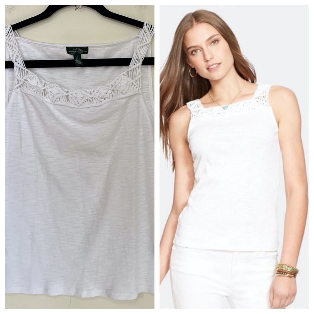 Lauren Ralph Lauren Cotton White Macrame Tank Top